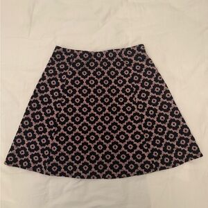 Floral Patterned Black and Pink Skirt
